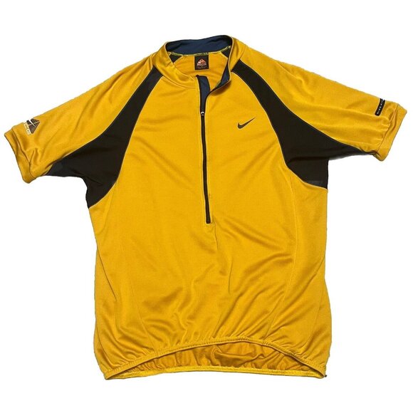 Vintage Nike Yellow ACG Cycling Shirt Swoosh 90s Jersey 1/4 Zip USA Men's XL - Picture 1 of 7